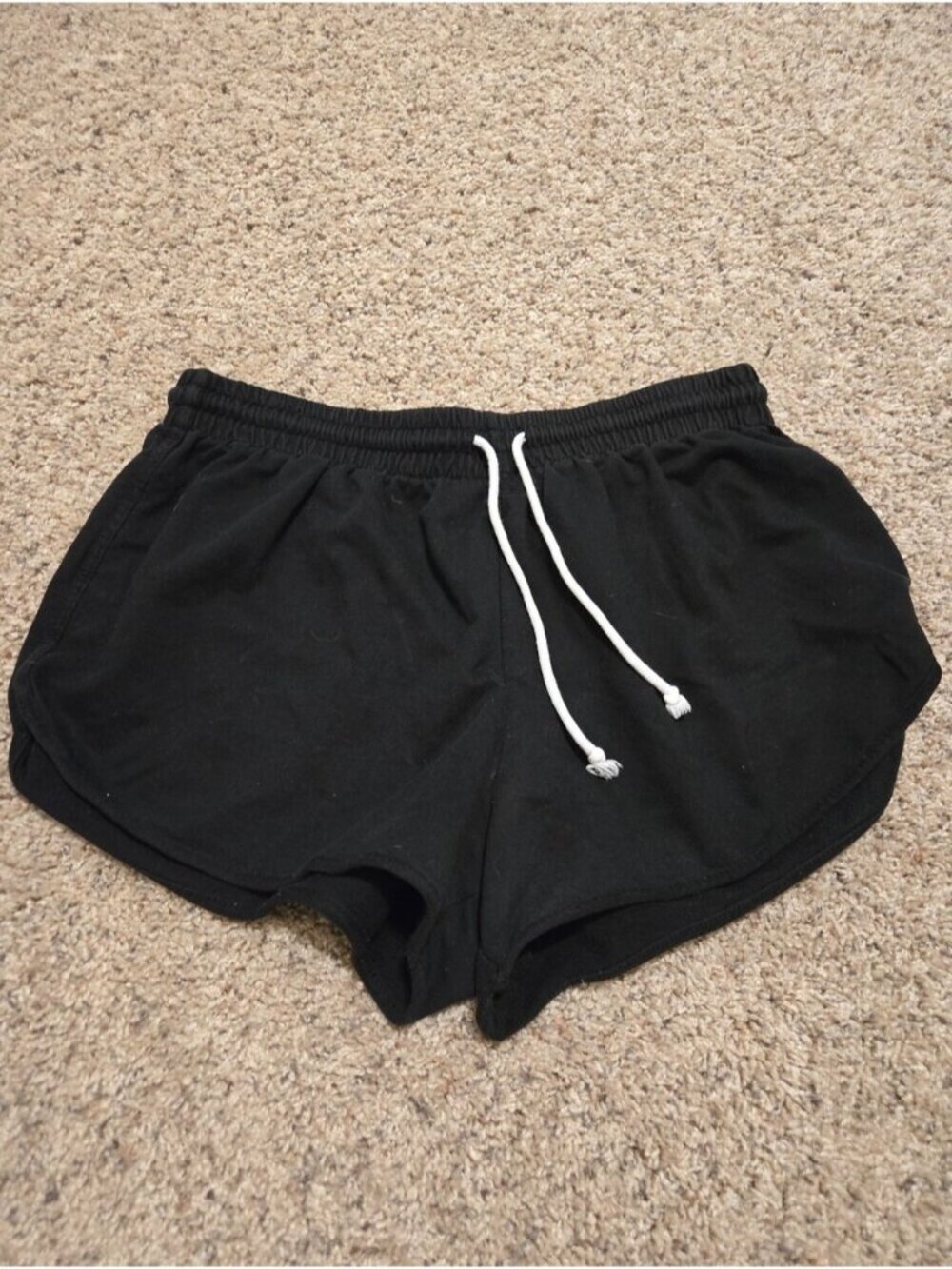Black Athletic Drawstring Shorts with White Cord